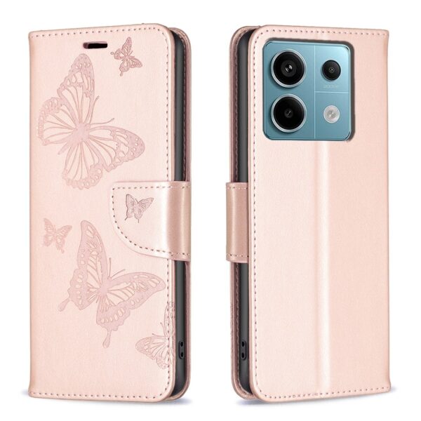 Xiaomi Redmi Note 13 Pro 5G / Poco X6 5G Θήκη Βιβλίο Ροζ - Χρυσό Two Butterflies Embossing Phone Case Rose - Gold