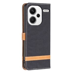 Xiaomi Redmi Note 13 Pro Plus 5G Θήκη Βιβλίο Μαύρο Color Block Denim Texture Phone Case Black