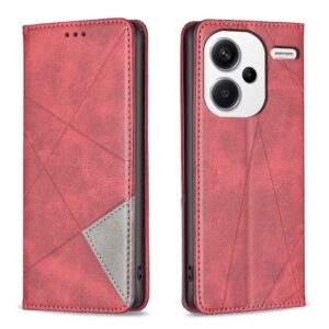 Xiaomi Redmi Note 13 Pro Plus 5G Θήκη Βιβλίο Κόκκινο Magnetic Buckle Rhombus Texture Phone Case Red