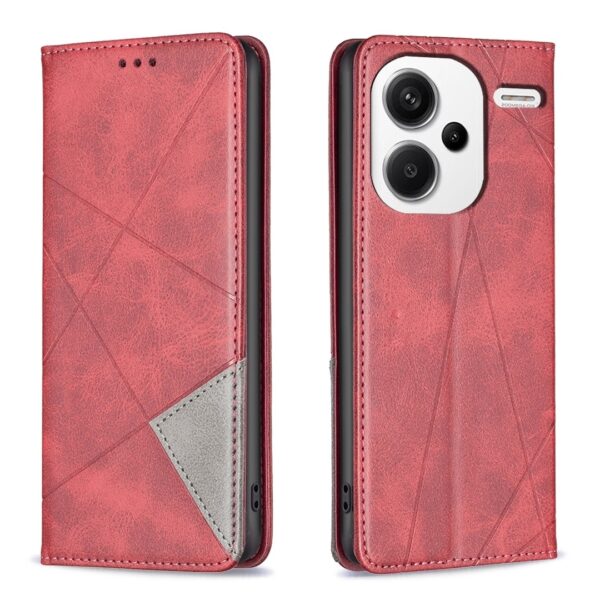 Xiaomi Redmi Note 13 Pro Plus 5G Θήκη Βιβλίο Κόκκινο Magnetic Buckle Rhombus Texture Phone Case Red