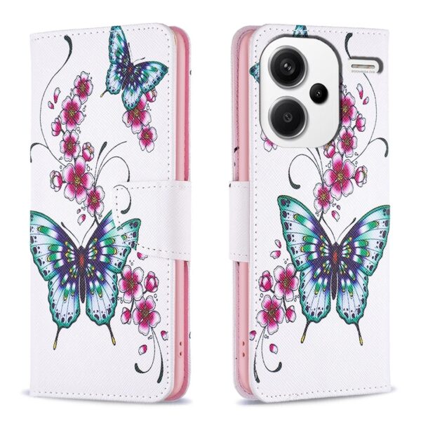 Xiaomi Redmi Note 13 Pro Plus 5G Θήκη Βιβλίο Colored Drawing Pattern Phone Case Flowers Butterfly