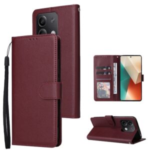 Xiaomi Redmi Note 13 5G Θήκη Βιβλίο Μπορντό Multifunctional Horizontal Flip Case with Three Card Slot Wine Red