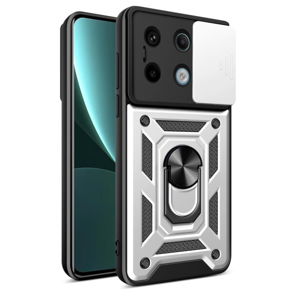 Xiaomi Redmi Note 13 Pro 5G Θήκη Ασημί Με Σταντ Sliding Camera Cover Design TPU+PC Phone Case Silver