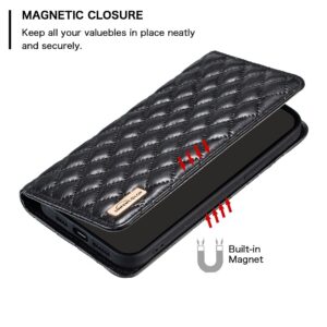 Xiaomi Redmi Note 13 Pro Plus 5G Θήκη Βιβλίο Μαύρο Diamond Lattice Magnetic Flip Phone Case Black