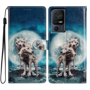 TCL 40 SE Θήκη Βιβλίο Colored Drawing Pattern Phone Case Twin Wolves