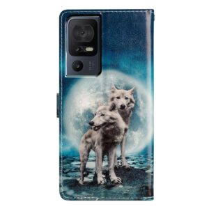 TCL 40 SE Θήκη Βιβλίο Colored Drawing Pattern Phone Case Twin Wolves