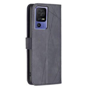 TCL 40 SE Θήκη Βιβλίο Μαύρο Magnetic Buckle Rhombus Texture Phone Case Black