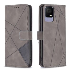 TCL 40 SE Θήκη Βιβλίο Γκρι Magnetic Buckle Rhombus Texture Phone Case Grey