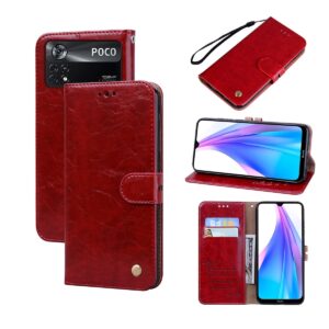 Xiaomi Poco M4 Pro 4G Θήκη Βιβλίο Κόκκινο Business Style Oil Wax Texture Horizontal Flip Case Red