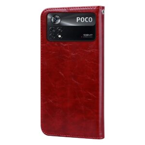 Xiaomi Poco M4 Pro 4G Θήκη Βιβλίο Κόκκινο Business Style Oil Wax Texture Horizontal Flip Case Red