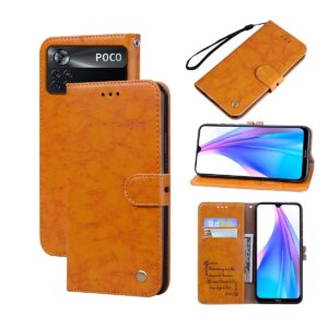 Xiaomi Poco M4 Pro 4G Θήκη Βιβλίο Καφέ Ανοιχτό Business Style Oil Wax Texture Horizontal Flip Case Light Brown