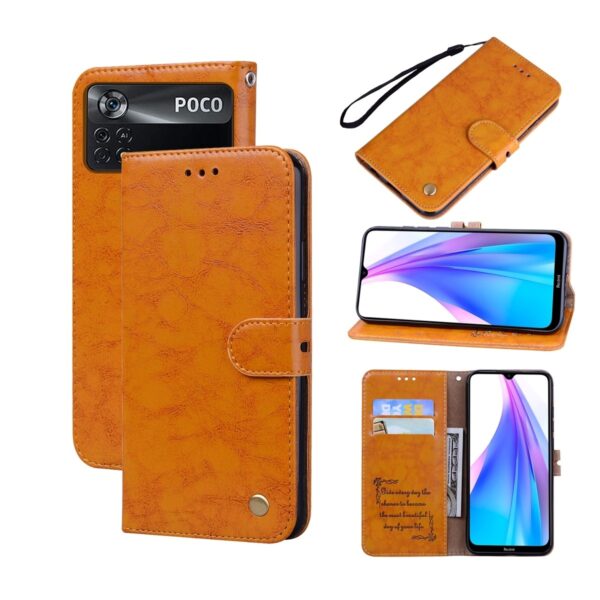 Xiaomi Poco M4 Pro 4G Θήκη Βιβλίο Καφέ Ανοιχτό Business Style Oil Wax Texture Horizontal Flip Case Light Brown