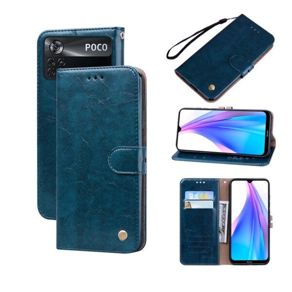 Xiaomi Poco M4 Pro 4G Θήκη Βιβλίο Μπλε Business Style Oil Wax Texture Horizontal Flip Case Blue