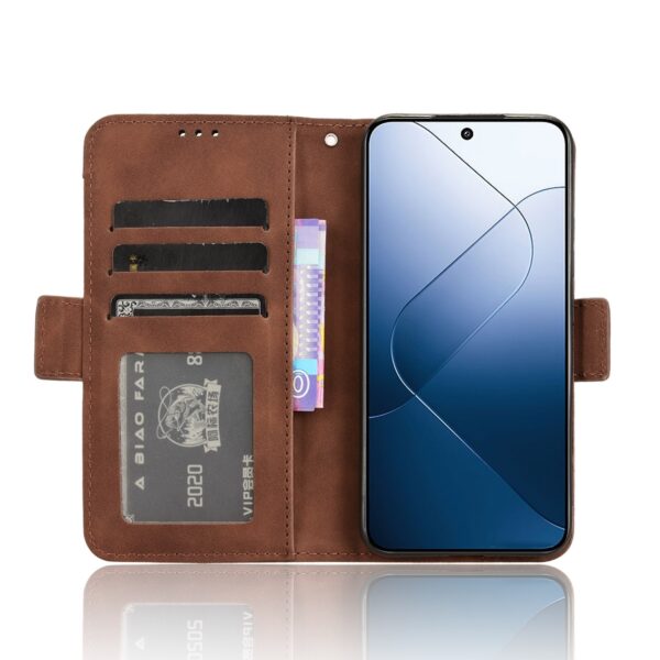 Xiaomi 14 Θήκη Βιβλίο Καφέ Skin Feel Calf Texture Card Slots Phone Case Brown