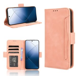 Xiaomi 14 Θήκη Βιβλίο Ροζ Skin Feel Calf Texture Card Slots Phone Case Pink