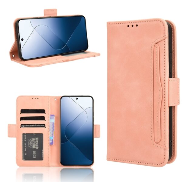 Xiaomi 14 Θήκη Βιβλίο Ροζ Skin Feel Calf Texture Card Slots Phone Case Pink