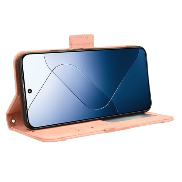 Xiaomi 14 Θήκη Βιβλίο Ροζ Skin Feel Calf Texture Card Slots Phone Case Pink