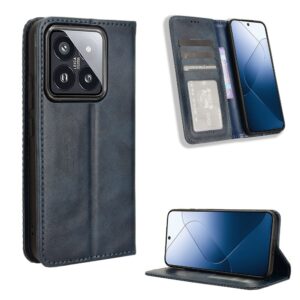 Xiaomi 14 Θήκη Βιβλίο Μπλε Magnetic Buckle Retro Texture Phone Case Blue