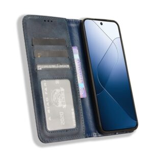 Xiaomi 14 Θήκη Βιβλίο Μπλε Magnetic Buckle Retro Texture Phone Case Blue