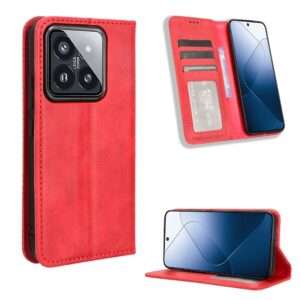 Xiaomi 14 Θήκη Βιβλίο Κόκκινο Magnetic Buckle Retro Texture Phone Case Red