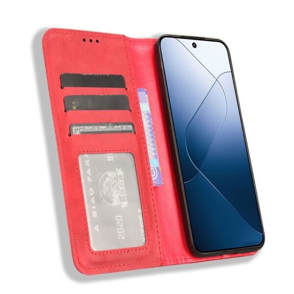 Xiaomi 14 Θήκη Βιβλίο Κόκκινο Magnetic Buckle Retro Texture Phone Case Red
