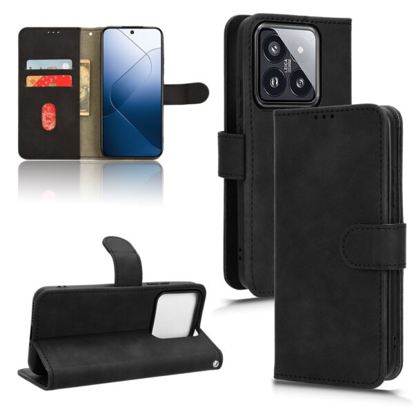 Xiaomi 14 Θήκη Βιβλίο Μαύρο Skin Feel Magnetic Flip Phone Case Black