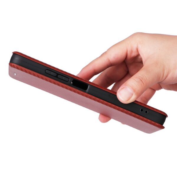 Tel1 Xiaomi Redmi 14C 4G/ Poco C75 Carbon Fiber Texture Magnetic Θήκη Βιβλίο - Brown