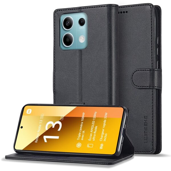 LC.IMEEKE Xiaomi Redmi Note 13 Pro 5G Calf Texture Leather Θήκη Βιβλίο - Black