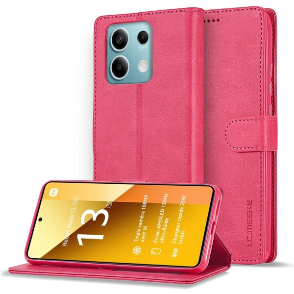 LC.IMEEKE Xiaomi Redmi Note 13 Pro 5G Calf Texture Leather Θήκη Βιβλίο - Red