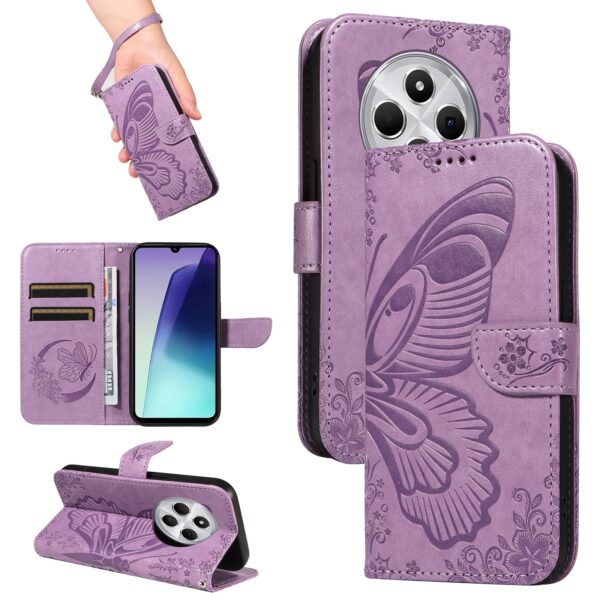 Tel1 Θήκη Xiaomi Redmi 14C 4G Butterfly Embossed Θήκη Βιβλίο - Purple