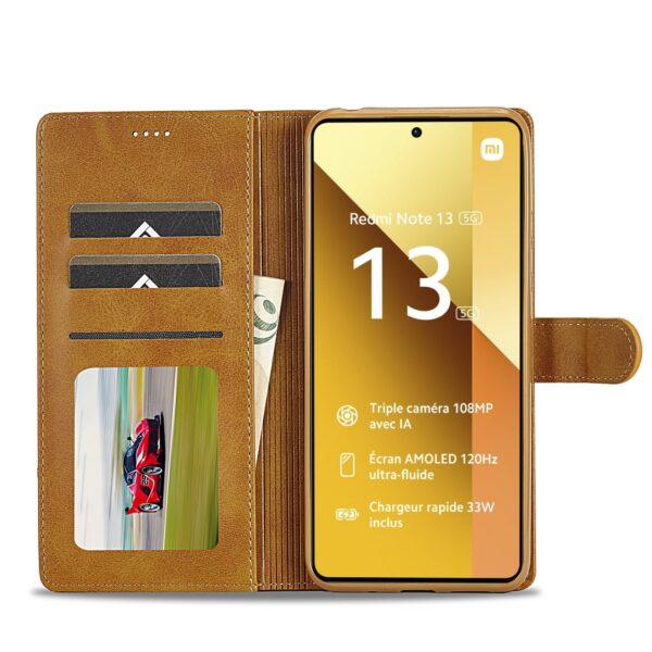 LC.IMEEKE Xiaomi Redmi Note 13 Pro 5G Calf Texture Leather Θήκη Βιβλίο - Brown
