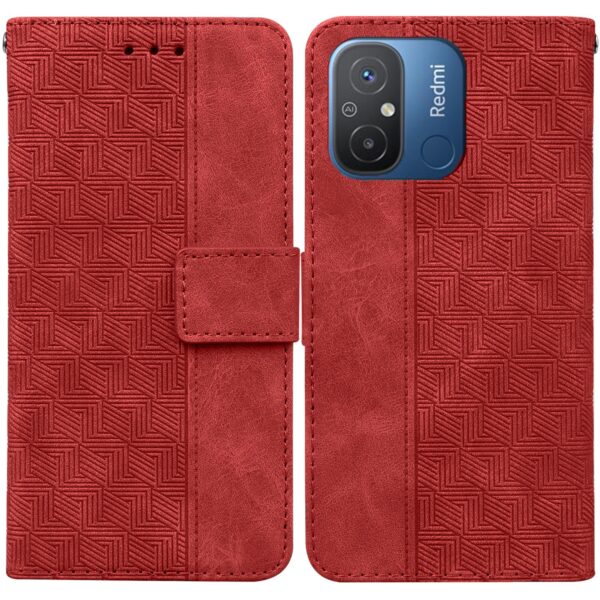 Tel1 Xiaomi Redmi 12C Geometric Embossed Θήκη Βιβλίο - Red