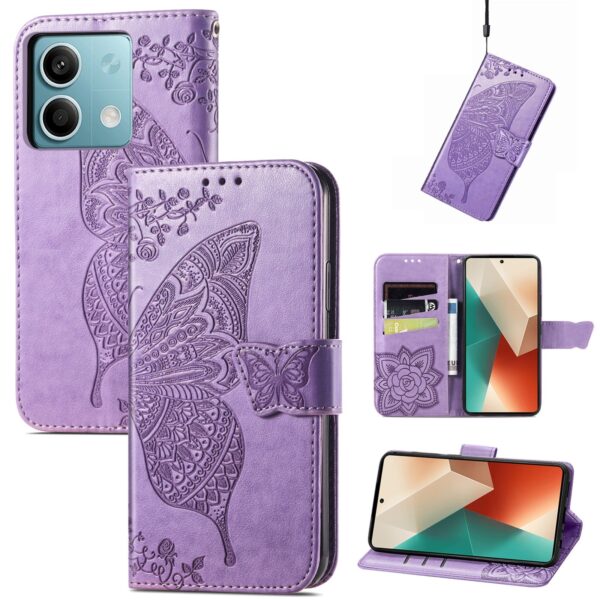 Tel1 Xiaomi Redmi Note 13 5G Butterfly Flower Embossed Θήκη Βιβλίο - Light Purple