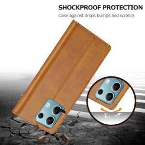 LC.IMEEKE Xiaomi Redmi Note 13 5G Calf Texture Θήκη Βιβλίο - Brown