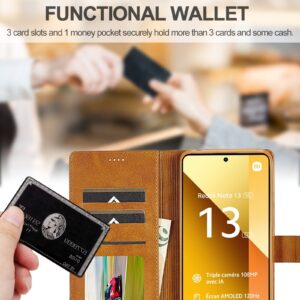 LC.IMEEKE Xiaomi Redmi Note 13 5G Calf Texture Θήκη Βιβλίο - Brown