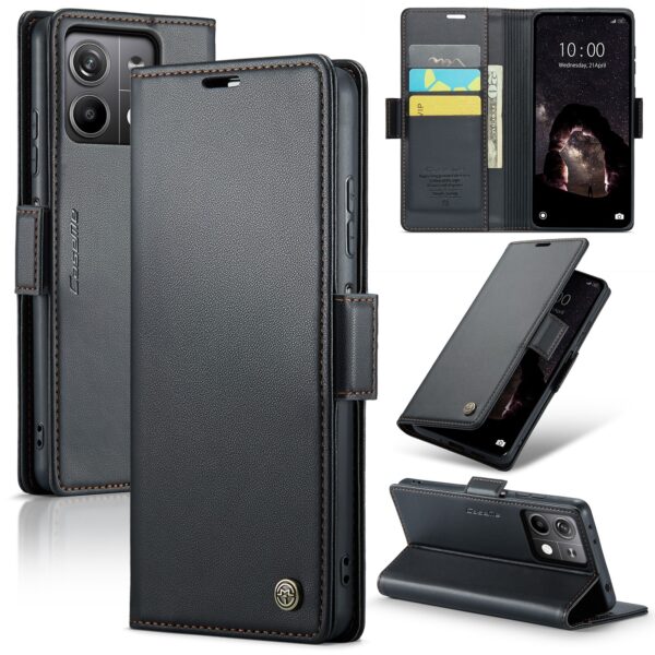 CaseMe 023 Xiaomi Redmi Note 13 5G Butterfly Buckle Litchi Texture RFID Θήκη Βιβλίο - Black