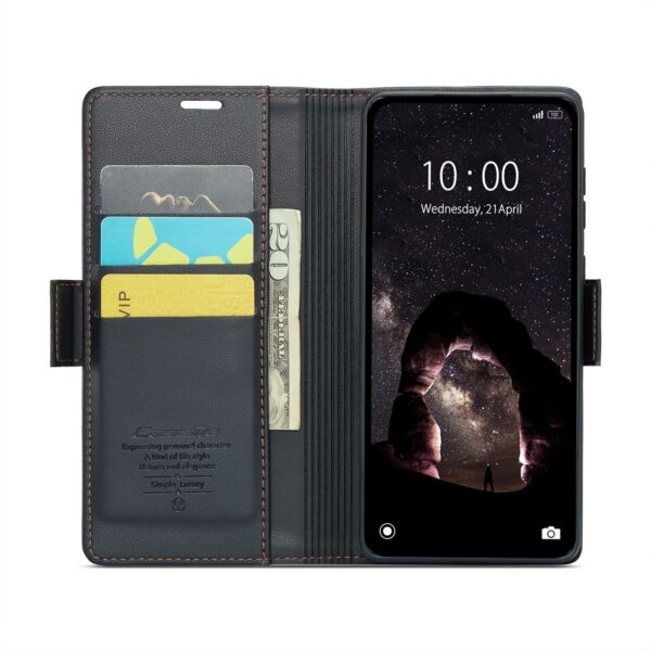 CaseMe 023 Xiaomi Redmi Note 13 5G Butterfly Buckle Litchi Texture RFID Θήκη Βιβλίο - Black