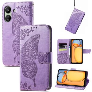 Tel1 Xiaomi Poco C65 / Xiaomi Redmi 13C 4G / 5G Butterfly Embossed Θήκη Βιβλίο - Purple