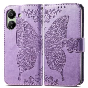 Tel1 Xiaomi Poco C65 / Xiaomi Redmi 13C 4G / 5G Butterfly Embossed Θήκη Βιβλίο - Purple