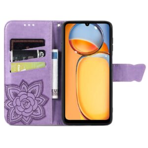 Tel1 Xiaomi Poco C65 / Xiaomi Redmi 13C 4G / 5G Butterfly Embossed Θήκη Βιβλίο - Purple