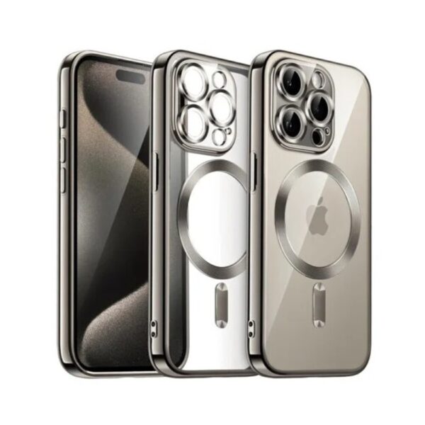 Forcell iPhone 16 Pro MagSafe Electro Θήκη Με Πλαίσιο Σιλικόνης Διάφανη - Titanium