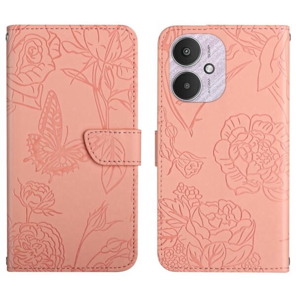 Tel1 Xiaomi Poco C65 / Xiaomi Redmi 13C 4G/5G Skin Feel Butterfly Embossed Θήκη Βιβλίο - Pink