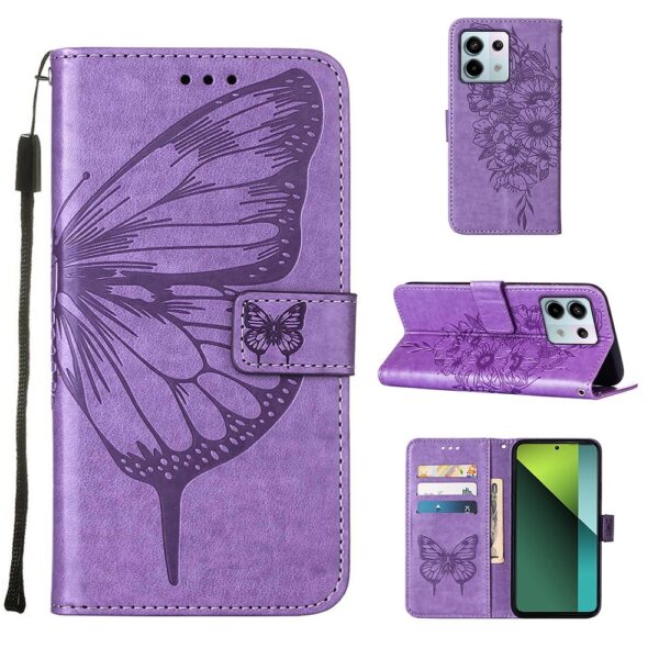 Tel1 Xiaomi Redmi Note 13 Pro 5G Embossed Butterfly Θήκη Βιβλίο - Purple