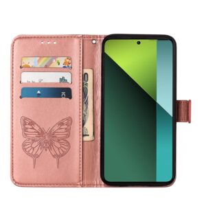 Tel1 Xiaomi Redmi Note 13 Pro 5G Embossed Butterfly Θήκη Βιβλίο - Rose Gold