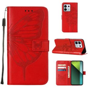 Tel1 Xiaomi Redmi Note 13 Pro 4G / Poco M6 Pro 4G Embossed Butterfly Θήκη Βιβλίο - Red