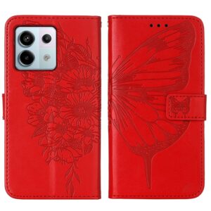 Tel1 Xiaomi Redmi Note 13 Pro 4G / Poco M6 Pro 4G Embossed Butterfly Θήκη Βιβλίο - Red