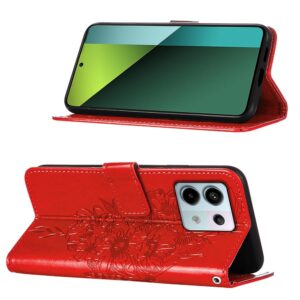 Tel1 Xiaomi Redmi Note 13 Pro 4G / Poco M6 Pro 4G Embossed Butterfly Θήκη Βιβλίο - Red
