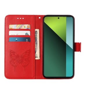 Tel1 Xiaomi Redmi Note 13 Pro 4G / Poco M6 Pro 4G Embossed Butterfly Θήκη Βιβλίο - Red