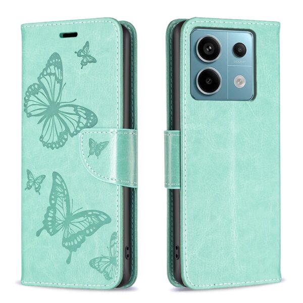 Tel1 Xiaomi Redmi Note 13 Pro 5G / Poco X6 5G Butterflies Embossing Θήκη Βιβλίο - Green