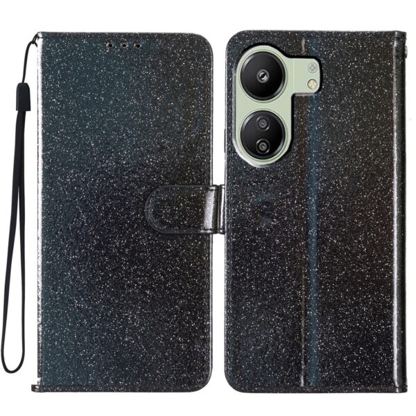 Tel1 Xiaomi Poco C65 / Xiaomi Redmi 13C 4G Glitter Powder Filp Θήκη Βιβλίο - Black